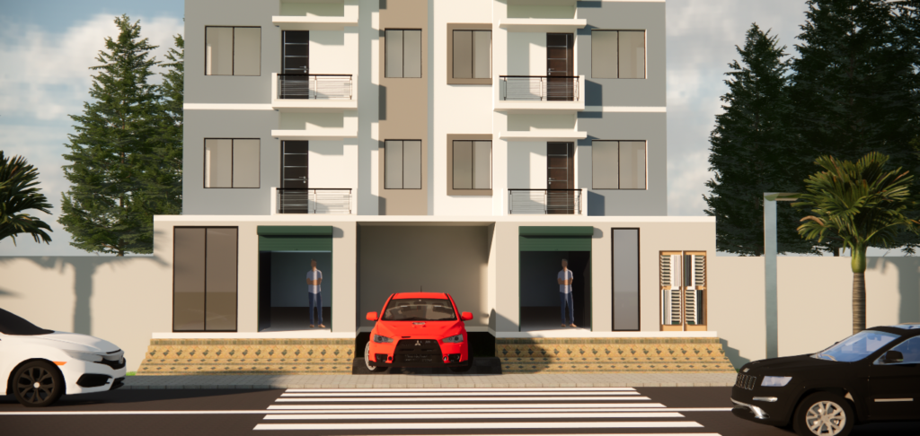Front view of a modern 6-storied residential building with a single basement in Harinal, Gazipur Sadar, designed for Masum & Brothers.